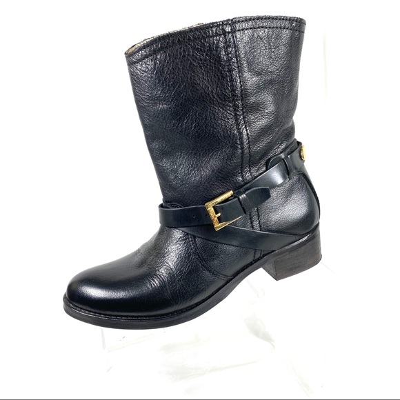 black mid calf biker boots